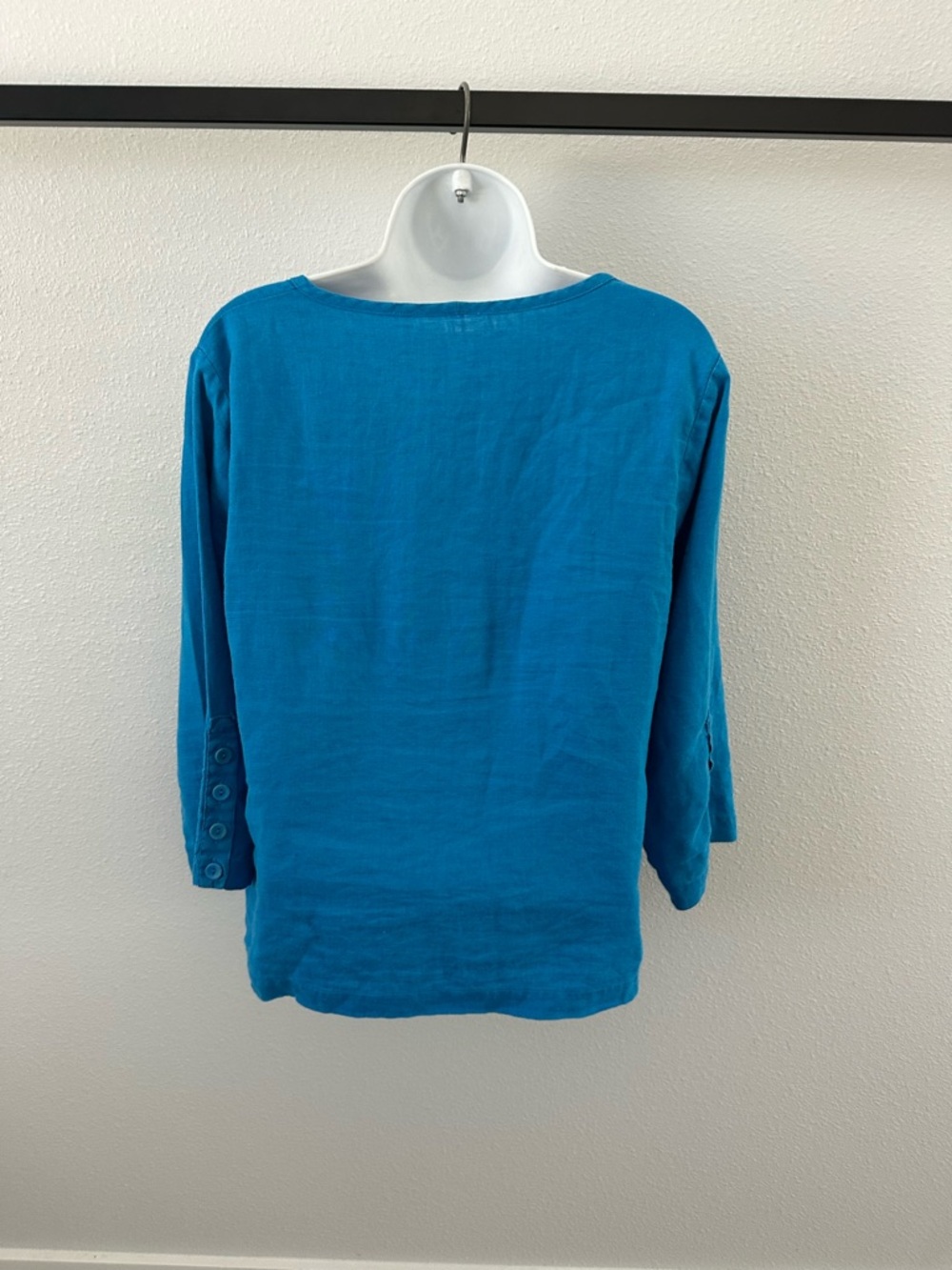 Women's Teal Scoop Neck linen Top - Picture 3 of 7